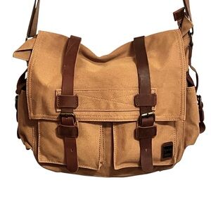 Berchirly Army Canvas And Leather Messenger Bag Laptop Lined